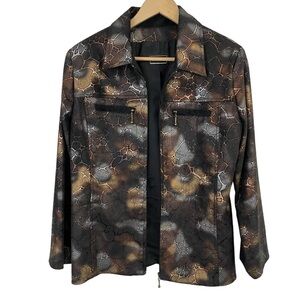 Animal Print Light Jacket Womens 14 Brown Silver Sparkle Evening Mature Classy